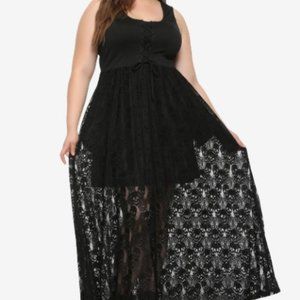 NWT Hot Topic Black Lace-Up Skull Lace Maxi Dress Plus Size 2